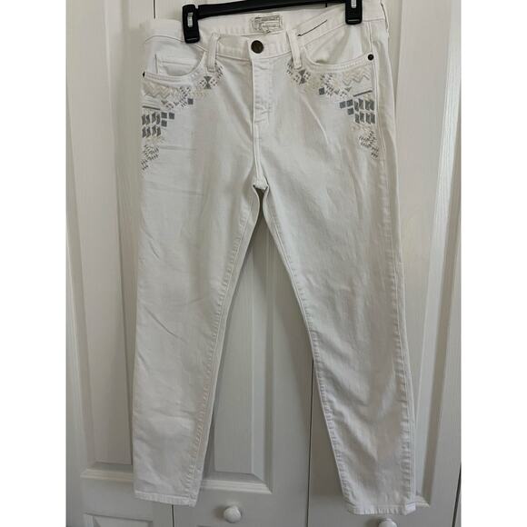 Current Elliott Womens Size 31 The Stiletto White With Embroidery Detail Jeans - Picture 1 of 16